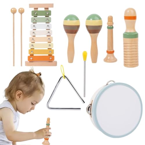 Duroecsain Percussion-Set aus , Musikinstrumenten-Set aus ,Natürliche hölzerne Orff-Instrumente | Kinderfreundliches Instrumentenspielzeug für Zuhause, Schule, Kindergarten, Kindertagesstätte von Duroecsain