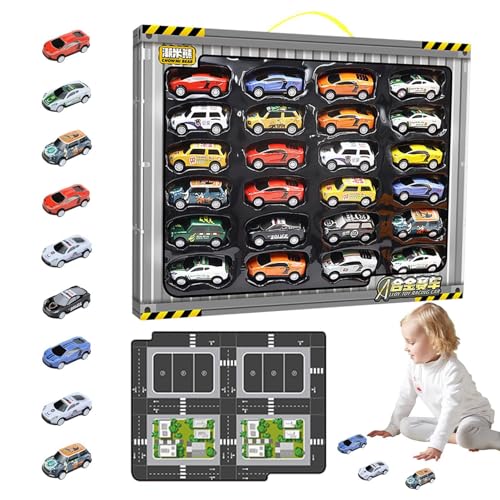 Duroecsain Rückziehautos, Rückziehfahrzeug-Set,24-teiliges Rennwagen-Spielzeugset | Autos-Spielset mit Aufbewahrungsbox für Jungen, Mädchen, Kinder, Kindergarten, Schulpreis von Duroecsain