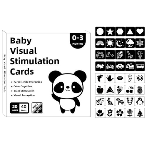 Duroecsain Schwarz-weiße visuelle Reizkarten für Babys, Lernkarten für Babys - Lernaktivitätskarten zur visuellen Stimulation,Lernaktivitätskarten zur visuellen Stimulation für Babys von 0 bis 3 von Duroecsain