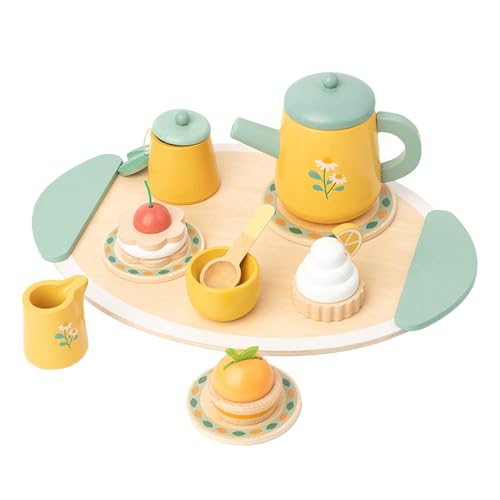 Duroecsain Teeservice Spielzeug, Holz Teeservice, Play Tea Party Set mit Spielnahrung und Küchenzubehör, Holz-Küchensets, Tee-Zeitspielzeugset, Spiel von Duroecsain