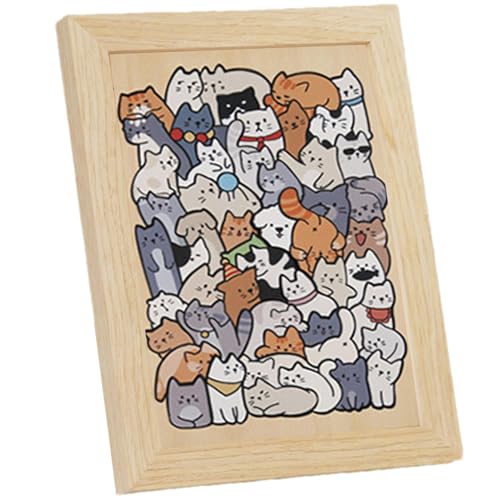 Duroecsain Tierpuzzles für Kleinkinder, Holzpuzzle für Kleinkinder – 50 Teile Katzen-Puzzles mit Tiermotiv zum Thema Cartoons – dekorative Lernpuzzle, Aktivitäten von Duroecsain