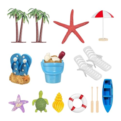 Duroecsain Tropischer Cupcake-Topper, Strandkuchendekorationen,15X Miniatur-Strand-Cupcake-Dekorationen - Seestern, Muschel, Meeresschildkröte, Eimer, Schwimmring, Kuchenaufsatz-Set für Sandkasten, von Duroecsain