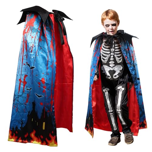 Duroecsain Vampirkostüm Kinder,Halloween Kinderumhang, Weicher Umhang, doppelschichtig bedruckte Kinderkostüme, Bat Castle Multifunktionaler Halloween-Umhang, Kindergröße, Cosplay-Requisiten für Party von Duroecsain