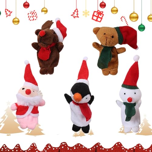 Duroecsain Weihnachts-Fingerpuppen,Niedliche Tier-Fingerpuppen - Weihnachten Kuscheltier Fingerpuppe,5X Plüsch-Fingerspielzeug-Sortiment Puppen für die Weihnachts-Schulspielzeit von Duroecsain