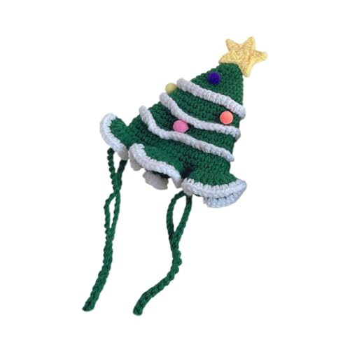 Duroecsain Weihnachts-Welpenmütze, Gehäkelte Weihnachts-Hundemütze, Fleece gestrickte weiche Weihnachts-Welpenmütze, Verstellbares, attraktives Haustierkostüm, handgefertigte dekorative von Duroecsain