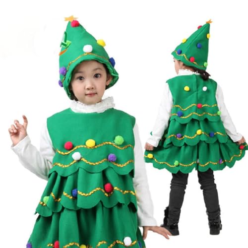 Duroecsain Weihnachtsbaum-Kostüm, Weihnachtsbaum-Outfit | Kinderkostüm Grüner ärmelloser Rock,Mädchen-Cosplay-Outfits, Karnevalskleidung, bequem für das Schulthema von Duroecsain