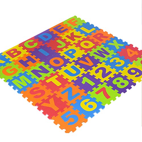 Kinder Puzzlematten 36 Stück | Buchstaben & Zahlen | 15,5 cm x 15,5 cm x 9 mm | Spielteppich Baby Krabbelmatte Kinderteppich Puzzle Lernteppich von Duroecsain