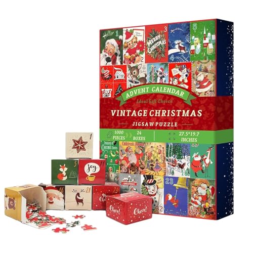 Puzzle-Adventskalender, Weihnachts-Adventskalender-Puzzle - Weihnachts-Countdown-Puzzle 1000 Teile Weihnachtspuzzle - Exquisite Countdown-Kalender-Rätsel 2024 für verliebte Familien von Duroecsain