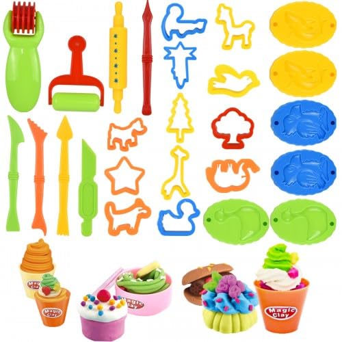 26 Stück Knete Zubehör Set, Knete Werkzeug, Knetwerkzeug, Teiliges Spielteig Set für Kinder, Teig Plastilin Werkzeuge, Knetwerkzeugset von Duronge