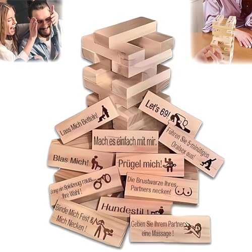 Dusarls 24 Pcs Lust Tower Game für Erwachsene, Freches Block Tower Game, Valentine Date Night Stacking Block Game, Stapeln Holzblock Spiel für Paare Erwachsene Nacht Party von Dusarls