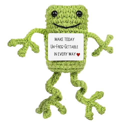 Lustige positive Frösche, Mini-Häkelfrösche, handgefertigt, emotionale Unterstützung, Frosch, Geschenke, positive Häkeltiere mit emotionalen inspirierenden Karten von Dusarls