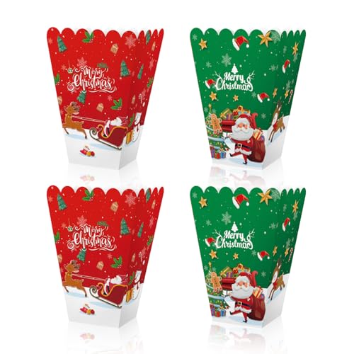 Dusenly 12 Stück Weihnachts-Popcorn-Geschenkboxen aus Papier, Weihnachts-Popcorn-Eimer, Snack-Behälter, Weihnachtsfeier, Leckerli-Boxen für Weihnachtsfeier-Zubehör von Dusenly