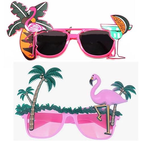 Dusenly 2 x pinke Flamingo-Partybrillen, hawaiianische Partybrille, Flamingo-Sonnenbrille, lustig, tropische Luau-Brille, Kostümzubehör, Make-up-Zubehör von Dusenly