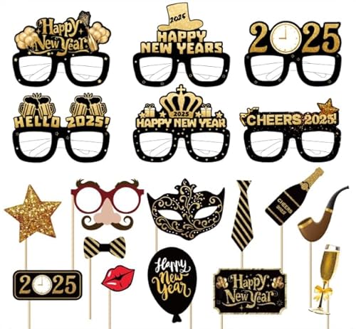 Dusenly 2025 Happy New Year Glasses Paper Eyeglasses 2025 New Year Eve Party Photo Booth Props Set for 2025 New Year Party Decoration Supplies von Dusenly