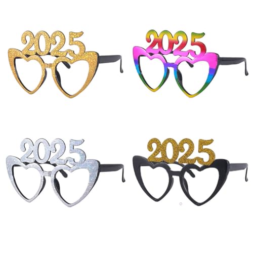 Dusenly 4 Stück 2025 Brillen Happy New Year Brillen Fancy New Year Party Brille Lustige Sonnenbrille Brillen für 2025 Neujahr Party Dekorationen von Dusenly