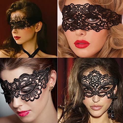 Dusenly 4 Stück schwarze Spitzenmasken, venezianische Masken, Spitzenmasken für Party, Abend, Abschlussball, Ball, Junggesellinnenabschied, Kostüme, Zubehör von Dusenly