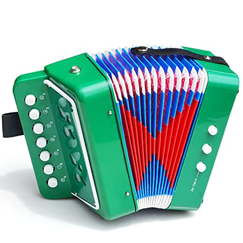 Dussdote Mini-Akkordeon, Spielzeug-Akkordeon-Musikinstrument, 2 Bässe, 7 Tasten (Grün) von Dussdote