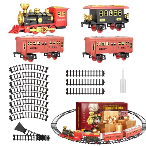 Duvcoywae Elektrisches Zugset für, Modelleisenbahn-Set, Elektrisches Eisenbahn-Set, Sound-Zug-Spielzeug, Batteriebetriebener Eisenbahnbausatz, Lokomotivmodell, Weihnachtsspielzeug für Kinder und von Duvcoywae