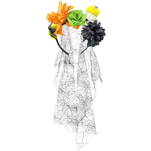Duyeuau Totenkopf-Skelett-Handschleier-Kopfschmuck mit dunkler Blume, für Halloween-Kostüme und Themenfotos, Rollenspiel-Party-Kopfschmuck Duyeuau Totenkopf-Skelett-Handschleier-Kopfschmuck mit dunkler Blume, für Halloween-Kostüme und Themenfotos, Rollenspiel-Party-Kopfschmuck von Duyeuau