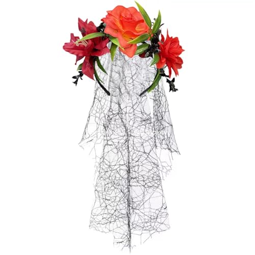 Duyeuau Totenkopf-Skelett-Handschleier-Kopfschmuck mit dunkler Blume, für Halloween-Kostüme und Themenfotos, Rollenspiel-Party-Kopfschmuck Duyeuau Totenkopf-Skelett-Handschleier-Kopfschmuck mit dunkler Blume, für Halloween-Kostüme und Themenfotos, Rollenspiel-Party-Kopfschmuck von Duyeuau