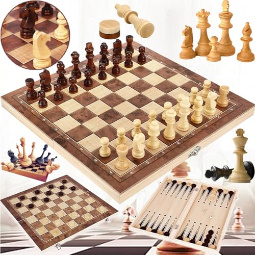 Duyteop 3-In-1-Schachbrett Faltbares, Tragbares Und Faltbares Chess Board Set, Schachbrett Schachspiel Schach Aus Holz, Schachspiel Kinder Holz, Schachspiel Klappbar Für Kinder Erwachsene Party Reisen von Duyteop