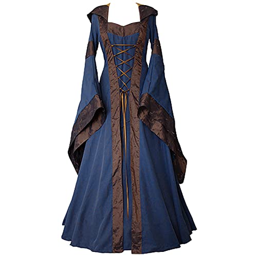 Dwevkeful Damen Mittelalter Kleid Satin Trompetenärmel Bodenlanges Retro Kostüm Gewand Schnürung Gothic Mittelalterliches Renaissance Viktorianisches Cosplay Prinzessin Kleidung HexenKostüm Gewand von Dwevkeful