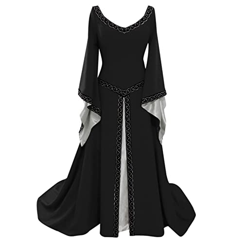 Dwevkeful Gothic Kleider Mittelalter Kleid Damen Trompetenärmel Bodenlanges Retro Kostüm Gewand Schnürung Mittelalterliches Cosplay Prinzessin Kleidung HexenKostüm Gewand von Dwevkeful