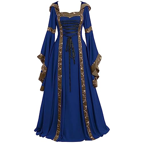 Dwevkeful Gothic Kleider Mittelalter Kleid Damen Trompetenärmel Bodenlanges Retro Kostüm Gewand Schnürung Mittelalterliches Cosplay Prinzessin Kleidung HexenKostüm Gewand von Dwevkeful