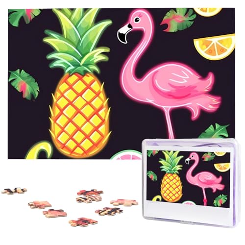 1000 Teile Puzzle – Ananas-Banananen-Flamingo-Puzzles für Erwachsene, herausforderndes Puzzle, personalisiertes Bildpuzzle, Holzpuzzle, 74,9 x 50 cm von Dwrepo