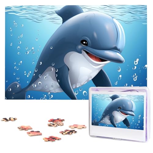 1000 Teile Puzzle – Baby-Delfin-Puzzles für Erwachsene, herausforderndes Puzzle, personalisiertes Bildpuzzle, Holzpuzzle, 74,9 x 50 cm von Dwrepo