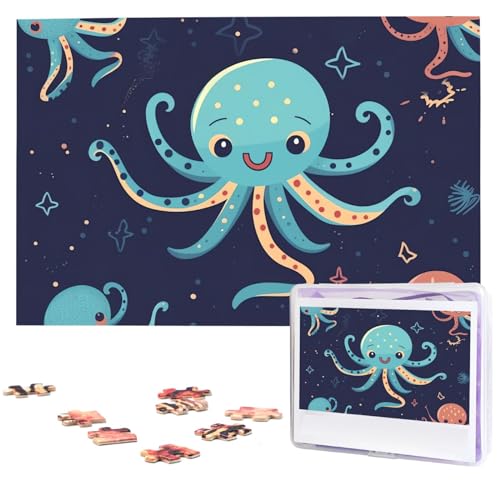 1000 Teile Puzzle – Cartoon-Oktopus-Puzzles für Erwachsene, herausforderndes Puzzle, personalisiertes Bildpuzzle, Holzpuzzle, 74,9 x 50 cm von Dwrepo