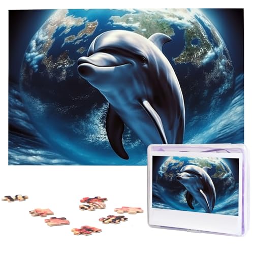 1000 Teile Puzzle – Delphin-Erde-Puzzles für Erwachsene, herausforderndes Puzzle, personalisiertes Bildpuzzle, Holzpuzzle, 74,9 x 50 cm von Dwrepo