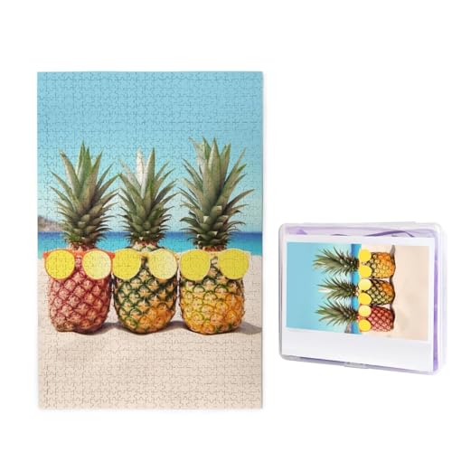 1000 Teile Puzzle – Gelbe geometrische Ananas-Puzzles für Erwachsene, herausforderndes Puzzle, personalisiertes Bild, Holzpuzzle, 74,9 x 50 cm von Dwrepo