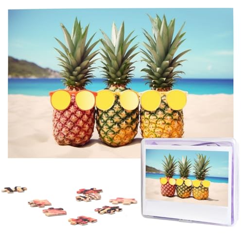 1000 Teile Puzzle – Gelbe geometrische Ananas-Puzzles für Erwachsene, herausforderndes Puzzle, personalisiertes Bild, Holzpuzzle, 74,9 x 50 cm von Dwrepo