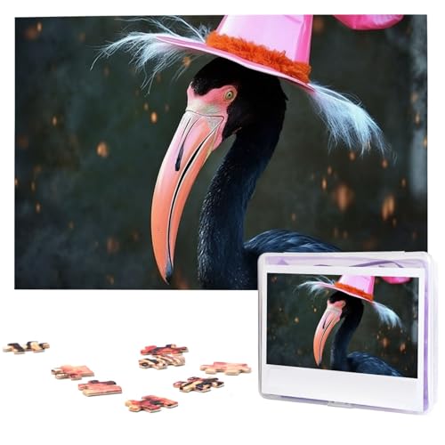 1000 Teile Puzzle – Halloween Flamingo Hexenhut Puzzles für Erwachsene, herausforderndes Puzzle, personalisiertes Bild, Puzzle, Holzpuzzle, 74,9 x 50 cm von Dwrepo