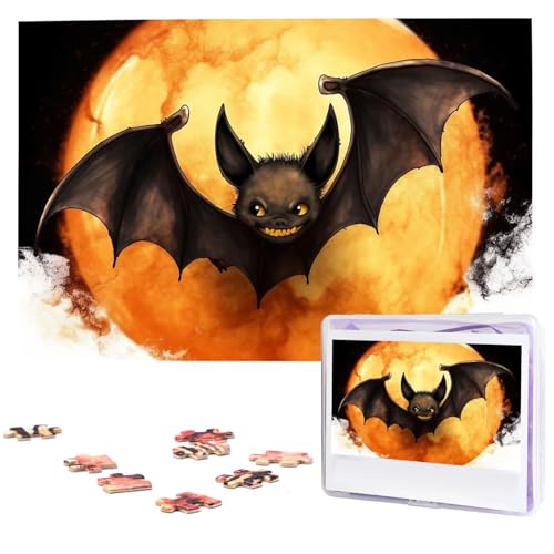 1000 Teile Puzzle – Halloween-Fledermaus-Puzzles für Erwachsene, herausforderndes Puzzle, personalisiertes Bildpuzzle, Holzpuzzle, 74,9 x 50 cm von Dwrepo