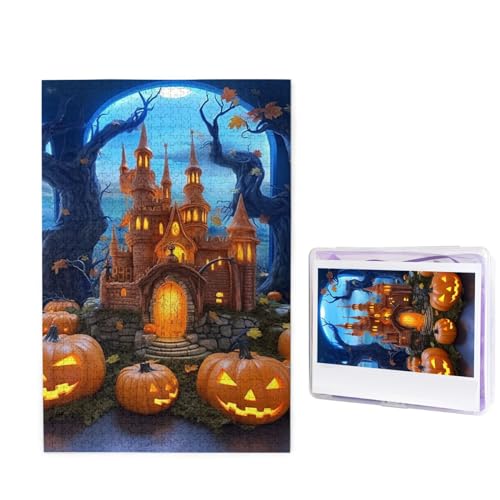 1000 Teile Puzzle - Halloween Schloss Kürbis Puzzles für Erwachsene Herausforderndes Puzzle Personalisiertes Bild Puzzle Holzpuzzle 74,9 x 50 cm von Dwrepo