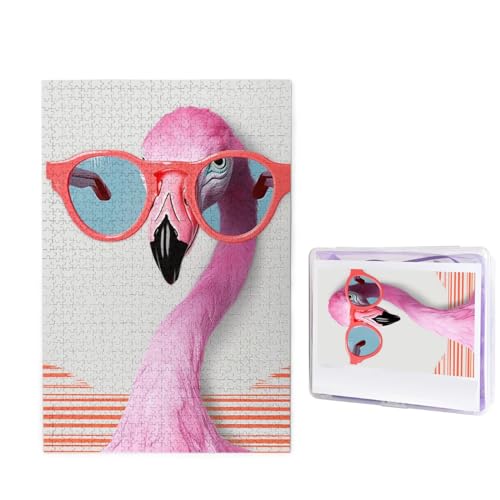 1000 Teile Puzzle - Hello Glasses Flamingo Puzzles für Erwachsene, herausforderndes Puzzle, personalisiertes Bild, Puzzle, Holzpuzzle, 74,9 x 50 cm von Dwrepo