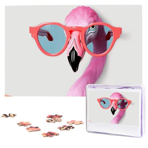 1000 Teile Puzzle - Hello Glasses Flamingo Puzzles für Erwachsene, herausforderndes Puzzle, personalisiertes Bild, Puzzle, Holzpuzzle, 74,9 x 50 cm von Dwrepo