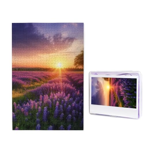 1000 Teile Puzzle – Lavendelwiese bei Sonnenuntergang, Frühlingspuzzles für Erwachsene, herausforderndes Puzzle, personalisiertes Bildpuzzle, Holzpuzzle, 74,9 x 50 cm von Dwrepo