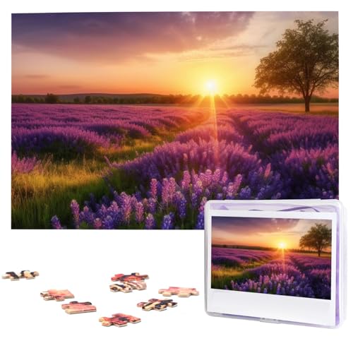 1000 Teile Puzzle – Lavendelwiese bei Sonnenuntergang, Frühlingspuzzles für Erwachsene, herausforderndes Puzzle, personalisiertes Bildpuzzle, Holzpuzzle, 74,9 x 50 cm von Dwrepo