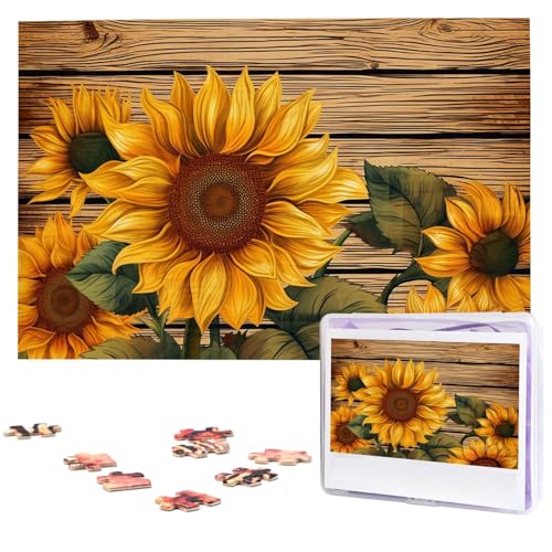 1000 Teile Puzzle – Malen Sie Holzbrett Sonnenblume Puzzles für Erwachsene, anspruchsvolles Puzzle, personalisiertes Bild, Puzzle, Holzpuzzle, 74,9 x 50 cm von Dwrepo