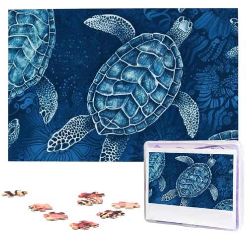 1000 Teile Puzzle – Meeresschildkröte Blaue Puzzles für Erwachsene, herausforderndes Puzzle, personalisiertes Bildpuzzle, Holzpuzzle, 74,9 x 50 cm von Dwrepo