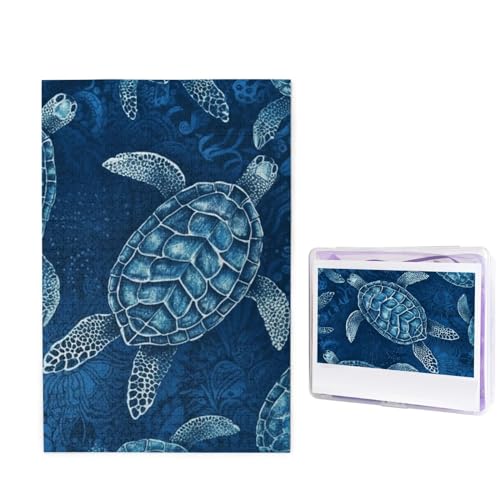 1000 Teile Puzzle – Meeresschildkröte Blaue Puzzles für Erwachsene, herausforderndes Puzzle, personalisiertes Bildpuzzle, Holzpuzzle, 74,9 x 50 cm von Dwrepo