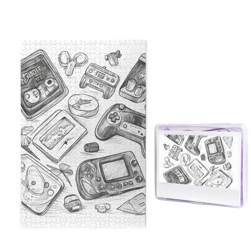 1000 Teile Puzzle – Monochromes Skizzenstil-Gaming-Puzzle für Erwachsene, herausforderndes Puzzle, personalisiertes Bildpuzzle, Holzpuzzle, 74,9 x 50 cm von Dwrepo