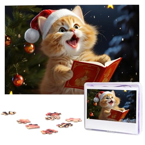 1000 Teile Puzzle – Niedliche Katze singt Weihnachtslieder, Puzzles für Erwachsene, herausforderndes Puzzle, personalisiertes Bild, Puzzle, Holzpuzzle, 74,9 x 50 cm von Dwrepo