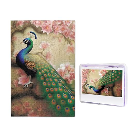 1000 Teile Puzzle – Orientalischer Pfau auf Blumenbaum, Puzzles für Erwachsene, herausforderndes Puzzle, personalisiertes Bild, Puzzle, Holzpuzzle, 74,9 x 50 cm von Dwrepo