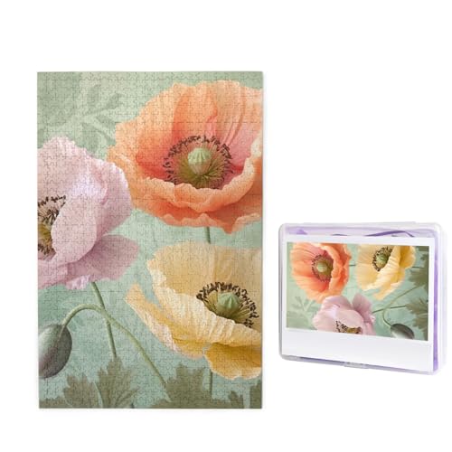 1000 Teile Puzzle – Pastell Poppies Puzzles für Erwachsene, anspruchsvolles Puzzle, personalisiertes Bild, Puzzle, Holzpuzzle, 74,9 x 50 cm von Dwrepo