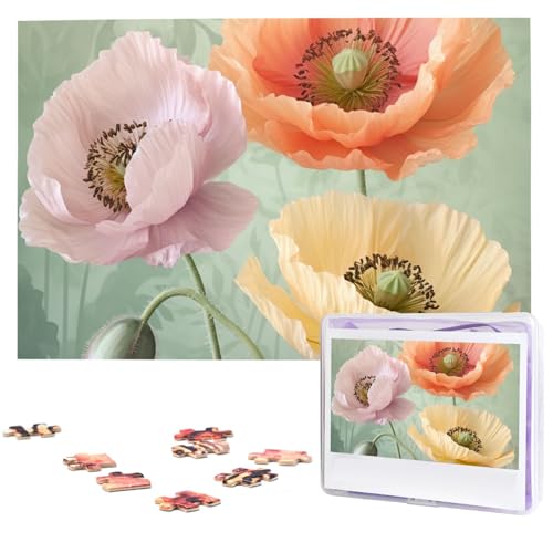 1000 Teile Puzzle – Pastell Poppies Puzzles für Erwachsene, anspruchsvolles Puzzle, personalisiertes Bild, Puzzle, Holzpuzzle, 74,9 x 50 cm von Dwrepo