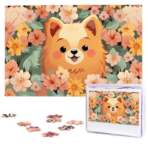 1000 Teile Puzzle – Pomeranians Cartoon Blumen Puzzles für Erwachsene, herausforderndes Puzzle, personalisiertes Bild, Puzzle, Holzpuzzle, 74,9 x 50 cm von Dwrepo